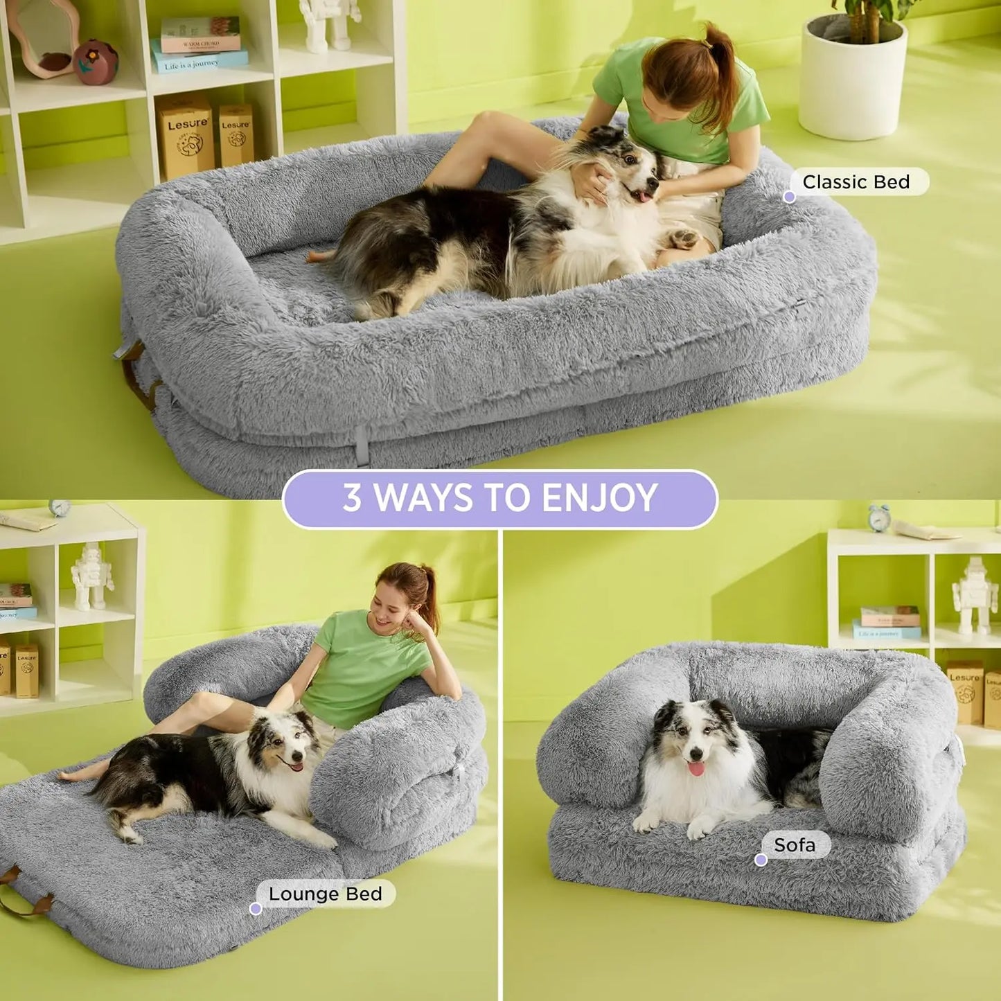3-in-1 Flexible Oversized Dog Bed for Adults